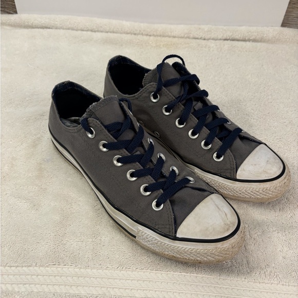 Converse Shoes - Unisex Low Top Converse All Star Sneakers WMN 9, Mens 7.5 Canvas Grey Blk Strip